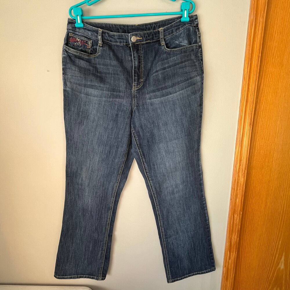 Christopher & Banks Dark Wash Bootcut Jean with Embroidered Pockets Size 14
